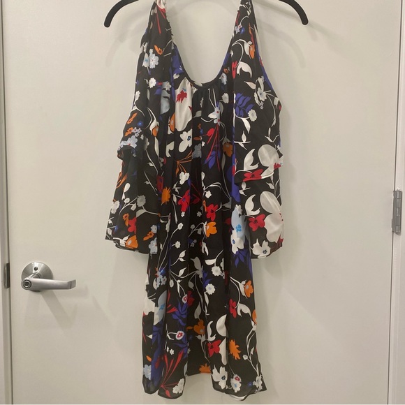 Parker Silk Mini Dress - Cold Shoulder - Black Floral - Picture 5 of 13